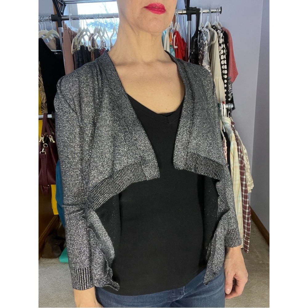 DKNY black with silver sparkle open cropped cardigan size medium.